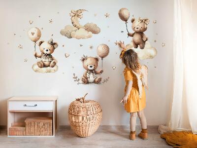 Wandsticker 60x89 Beige Teddybären in den Wolken mit Boho-Luftballons