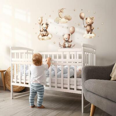 Wandsticker 60x89 Beige Teddybären in den Wolken mit Boho-Luftballons