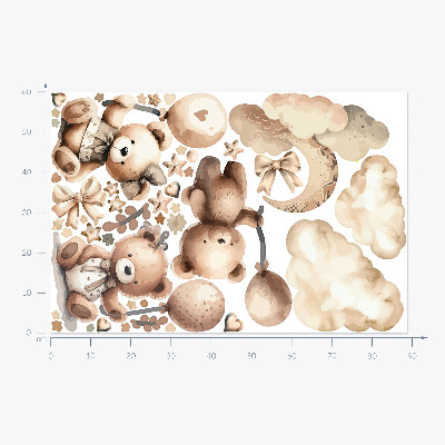 Wandsticker 60x89 Beige Teddybären in den Wolken mit Boho-Luftballons