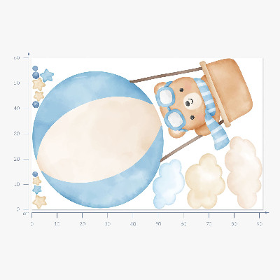 Wandsticker 60x91 Kleiner Teddybär in einem Ballon im Wolken-Aquarell-Pastell