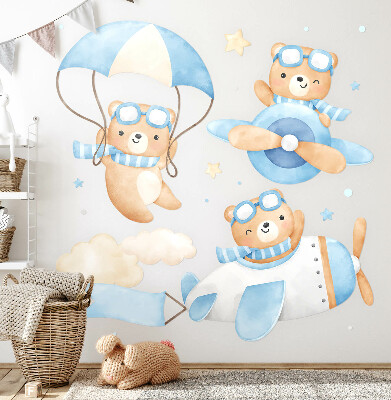 Wandsticker 60x94 Niedliche Teddybären in einem pastellfarbenen Aquarellhimmel