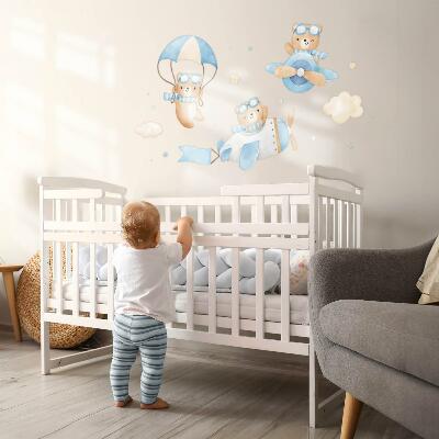Wandsticker 60x94 Niedliche Teddybären in einem pastellfarbenen Aquarellhimmel