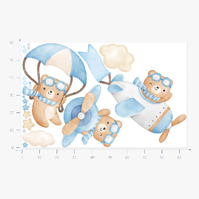 Wandsticker 60x94 Niedliche Teddybären in einem pastellfarbenen Aquarellhimmel
