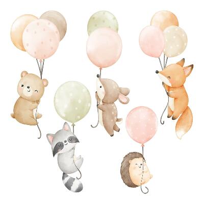 Wandsticker 60x93 Entzückende Tiere, die in Aquarellballons schweben