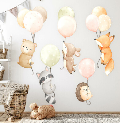 Wandsticker 60x93 Entzückende Tiere, die in Aquarellballons schweben