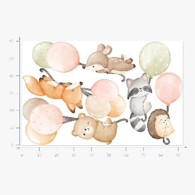 Wandsticker 60x93 Entzückende Tiere, die in Aquarellballons schweben