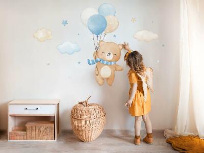 Wandsticker 60x86 Niedlicher Teddybär mit Luftballons in den Wolken, Pastell-Aquarell