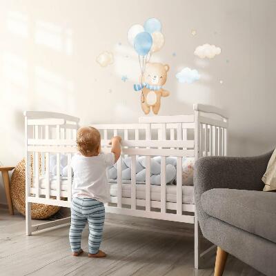 Wandsticker 60x86 Niedlicher Teddybär mit Luftballons in den Wolken, Pastell-Aquarell