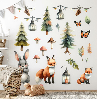 Wandsticker 60x65 Tiere und Pflanzen in pastellfarbenem Boho-Aquarell