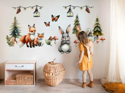Wandsticker 60x65 Tiere und Pflanzen in pastellfarbenem Boho-Aquarell