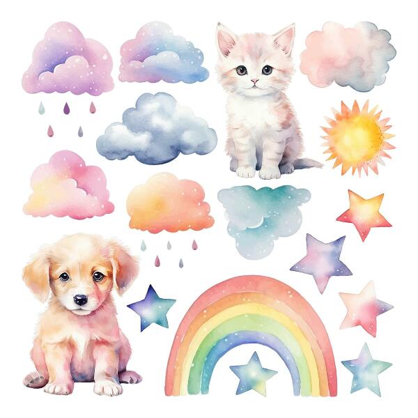 Wandsticker 60x82 Niedliche Tiere im pastellfarbenen Himmel