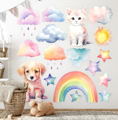 Wandsticker 60x82 Niedliche Tiere im pastellfarbenen Himmel