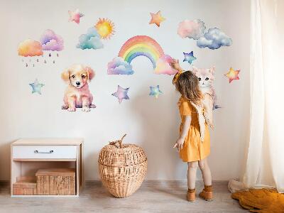 Wandsticker 60x82 Niedliche Tiere im pastellfarbenen Himmel
