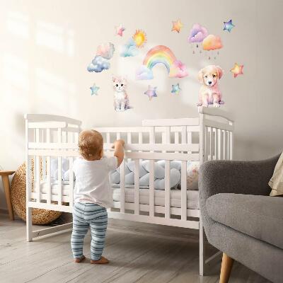 Wandsticker 60x82 Niedliche Tiere im pastellfarbenen Himmel