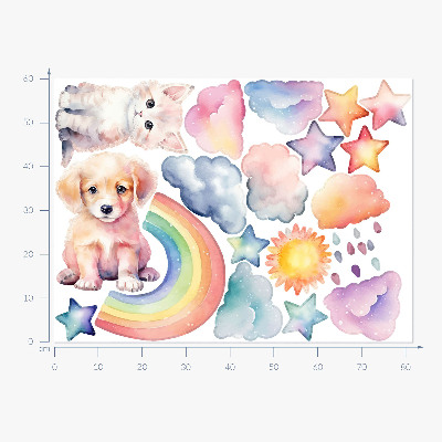 Wandsticker 60x82 Niedliche Tiere im pastellfarbenen Himmel