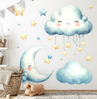 Wandsticker 60x60 Pastellwolken mit Mond und Sternen
