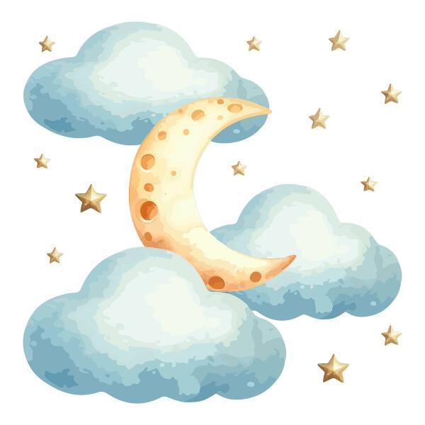 Wandsticker 60x74 Mond und Wolken in Pastellaquarell