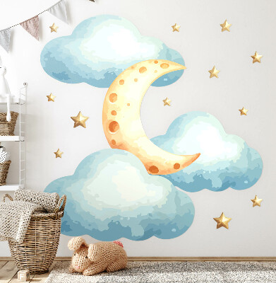 Wandsticker 60x74 Mond und Wolken in Pastellaquarell
