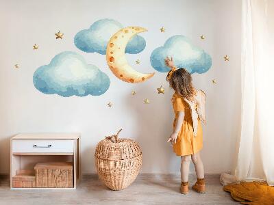 Wandsticker 60x74 Mond und Wolken in Pastellaquarell