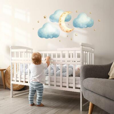 Wandsticker 60x74 Mond und Wolken in Pastellaquarell