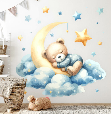 Wandsticker 60x57 Niedlicher Teddybär auf dem Mond in den Wolken und Sternen
