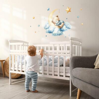 Wandsticker 60x57 Niedlicher Teddybär auf dem Mond in den Wolken und Sternen