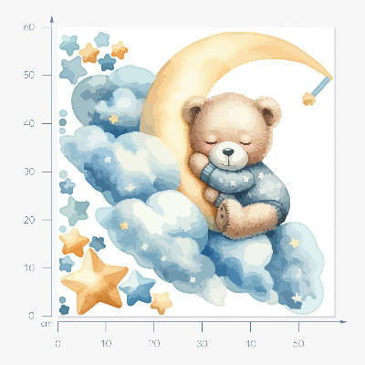 Wandsticker 60x57 Niedlicher Teddybär auf dem Mond in den Wolken und Sternen