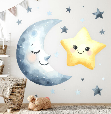 Wandsticker 60x104 Mond und Stern im nächtlichen Aquarellstil