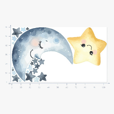 Wandsticker 60x104 Mond und Stern im nächtlichen Aquarellstil