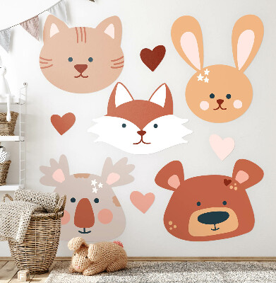 Wandsticker 60x97 Waldtiere in Boho-Pastellherzen