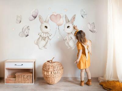 Wandsticker 60x76 Hasen mit Luftballons im Boho-Pastellstil