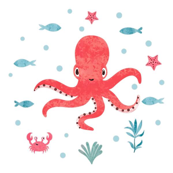 Wandsticker 60x64 Oktopus im Pastell-Aquarell-Stil