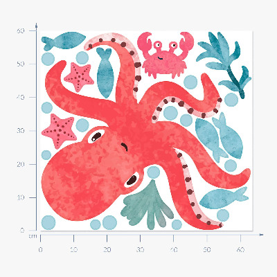 Wandsticker 60x64 Oktopus im Pastell-Aquarell-Stil