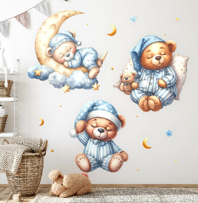 Wandsticker 60x103 Teddybären im Weltraum-Aquarell-Pastellhimmel