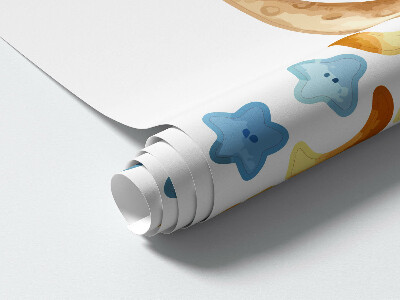 Wandsticker 60x103 Teddybären im Weltraum-Aquarell-Pastellhimmel