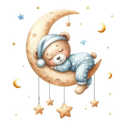 Wandaufkleber 60x79 Schlafender Teddybär auf dem Mond im Pastellraum
