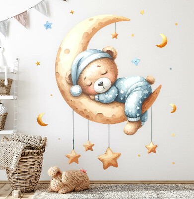 Wandaufkleber 60x79 Schlafender Teddybär auf dem Mond im Pastellraum
