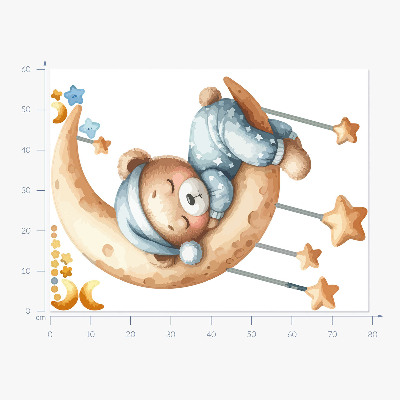 Wandaufkleber 60x79 Schlafender Teddybär auf dem Mond im Pastellraum