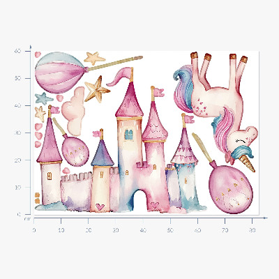 Wandaufkleber 60x82 Einhornschloss im Pastell-Aquarell-Stil