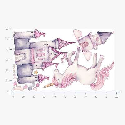 Wandaufkleber 60x98 Pastellaquarell mit einem Einhorn und einem Schloss