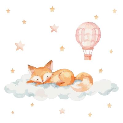Wandaufkleber 60x94 Pastellfuchs in einer Wolke mit Sternen und einem Ballon
