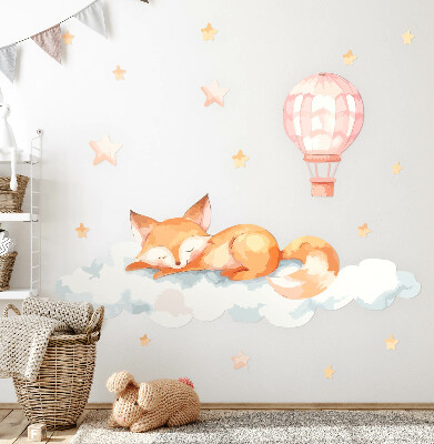 Wandaufkleber 60x94 Pastellfuchs in einer Wolke mit Sternen und einem Ballon