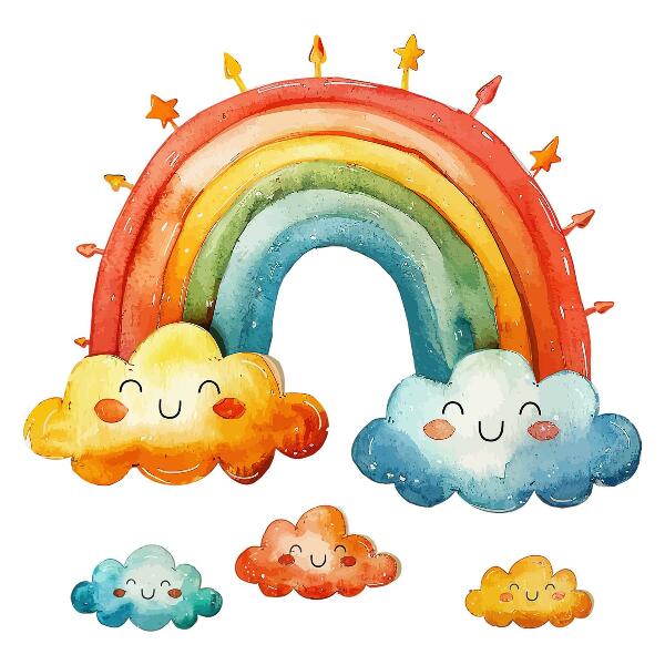 Wandaufkleber 60x72 Bunte Wolken und Regenbogen-Aquarellhimmel