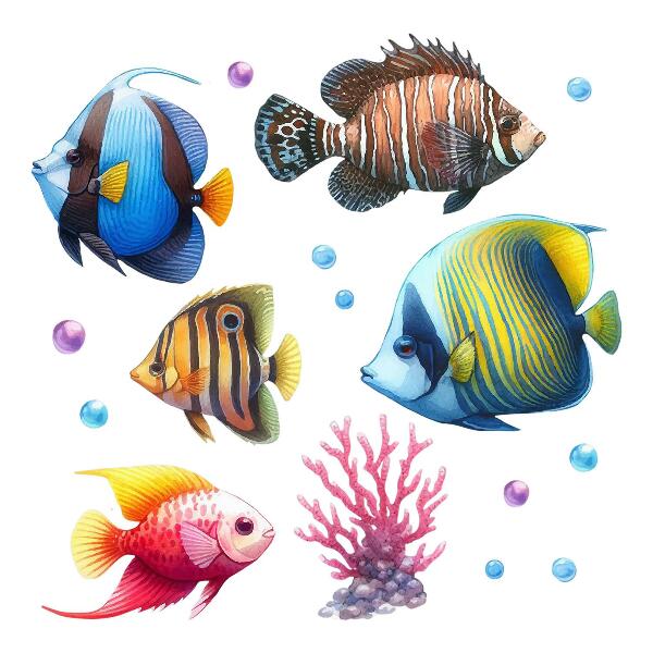 Wandaufkleber 60x91 Die Unterwasserwelt der bunten Aquarellfische