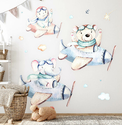 Wandaufkleber 60x92 Elefanten-Teddybär und Junge in Pastellfarben