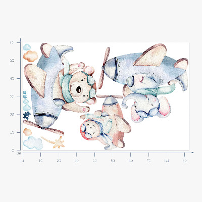 Wandaufkleber 60x92 Elefanten-Teddybär und Junge in Pastellfarben
