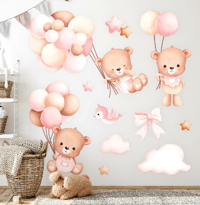 Wandaufkleber 60x92 Entzückende Teddybären mit Luftballons in Pastell-Aquarell