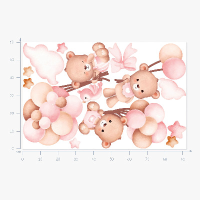 Wandaufkleber 60x92 Entzückende Teddybären mit Luftballons in Pastell-Aquarell