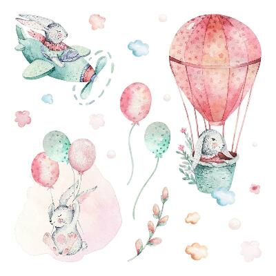Wandaufkleber 60x71 Hasen in einem pastellfarbenen Himmel im Boho-Stil