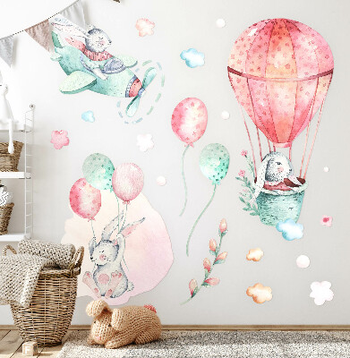 Wandaufkleber 60x71 Hasen in einem pastellfarbenen Himmel im Boho-Stil